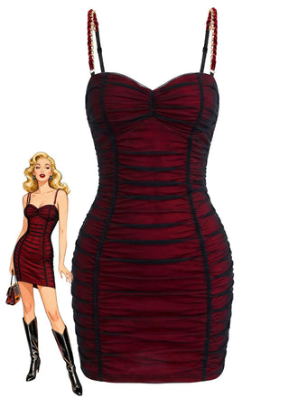 Red 1960s Ruched Mesh Bodycon Mini Dress, vintage dress, retro fashion - vintage inspired fashion