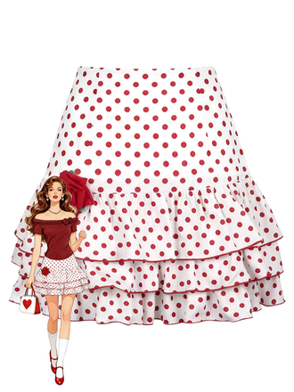 Red 1960s Ruffled Polka Dot Rose Mini Skirt, vintage skirt, retro style - perfect for women who love vintage and retro fashion