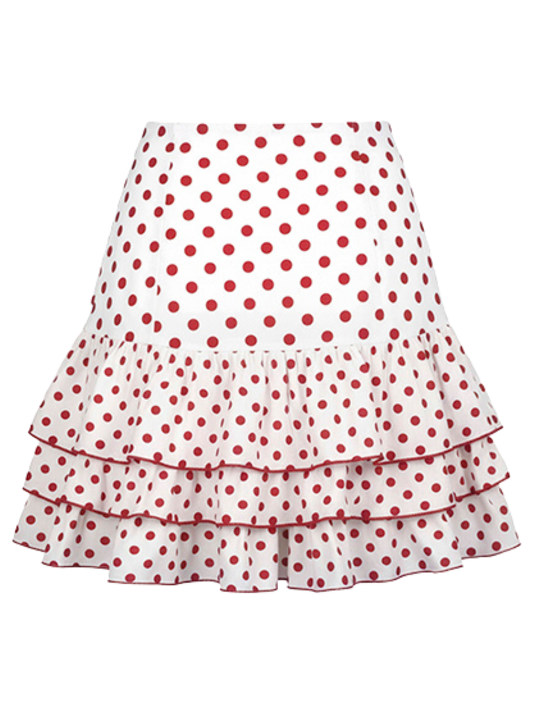 Red 1960s Ruffled Polka Dot Rose Mini Skirt, vintage skirt, retro style - perfect for women who love vintage and retro fashion