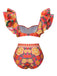 This Red 1960s Ruffles Sleeves Flowers Swimsuit carries 1960s vacation dreams in every stitch