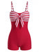 Red 1960s Bow Striped One-Piece Swimsuit - vintage swimsuit, pin-up swimwear for vintage lovers