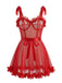 Red 1960s Solid 3D Floral Lace-Up Sleepwear - vintage nightgown, retro sleepwear, elegant red
