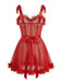 Red 1960s Solid 3D Floral Lace-Up Sleepwear - vintage nightgown, retro sleepwear, elegant red
