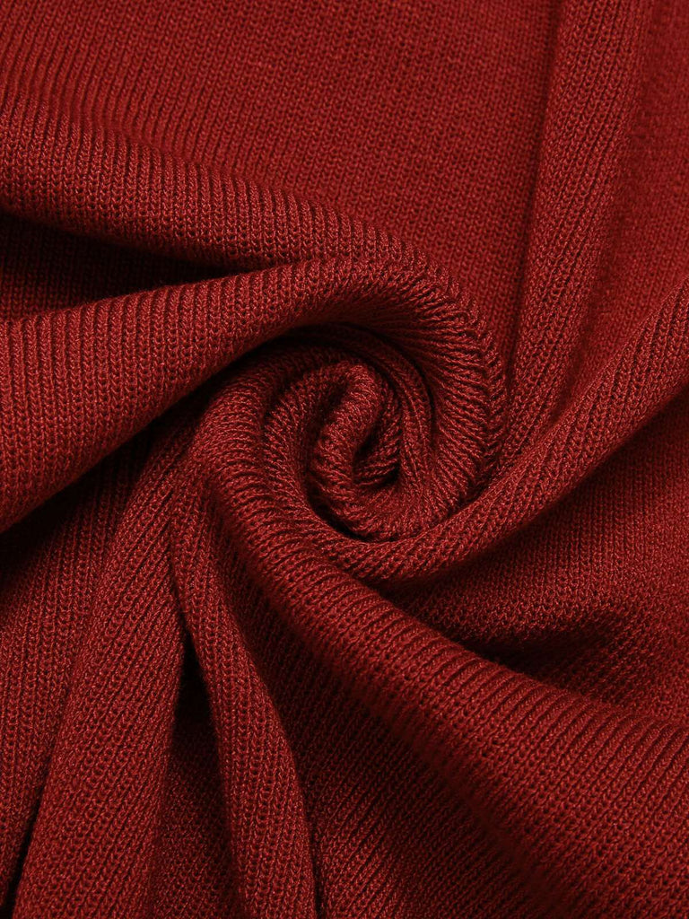 Red 1960s Solid Pearl Knitted Sling Dress — a 1960s silhouette that turns sidewalks into runways