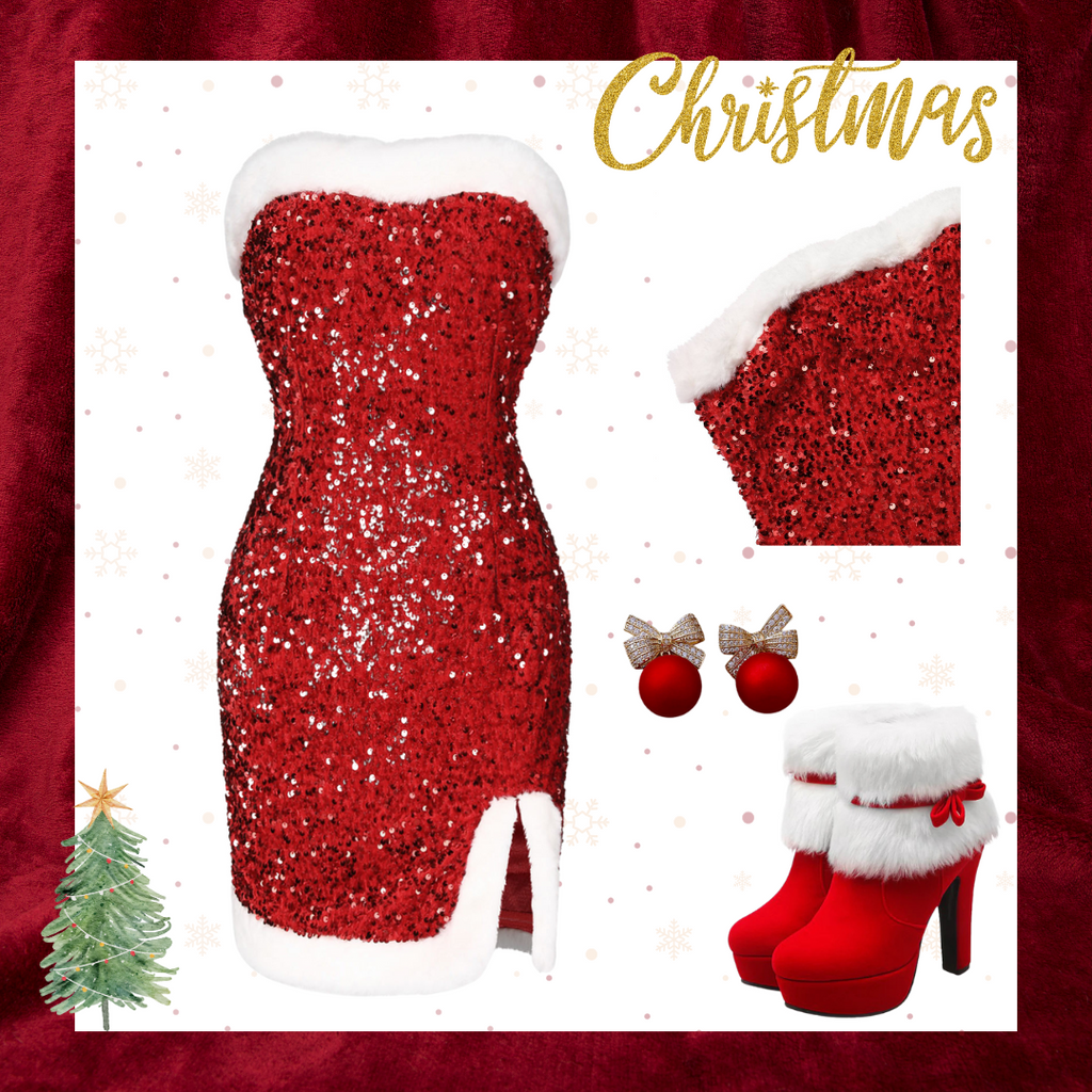 She slips into this Red 1960s Strapless Sequined Dress and suddenly it's a 1960s daydream