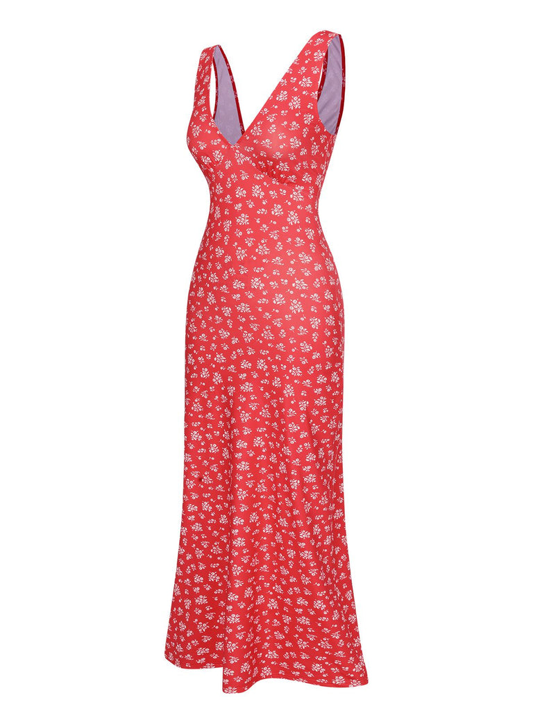Red 1960s V-Neck Ditsy Floral Dress: where 1960s romance meets her modern spirit