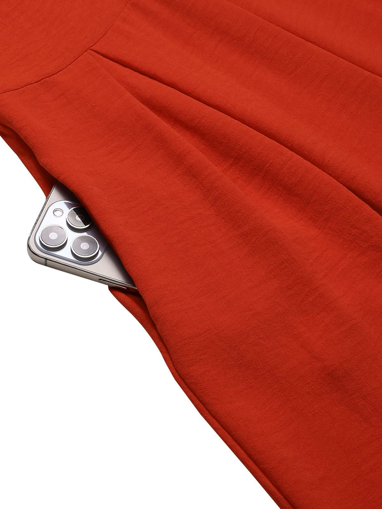 Red 1960s V-Neck Sleeveless Wide Leg Jumpsuit — 1960s style that transcends decades