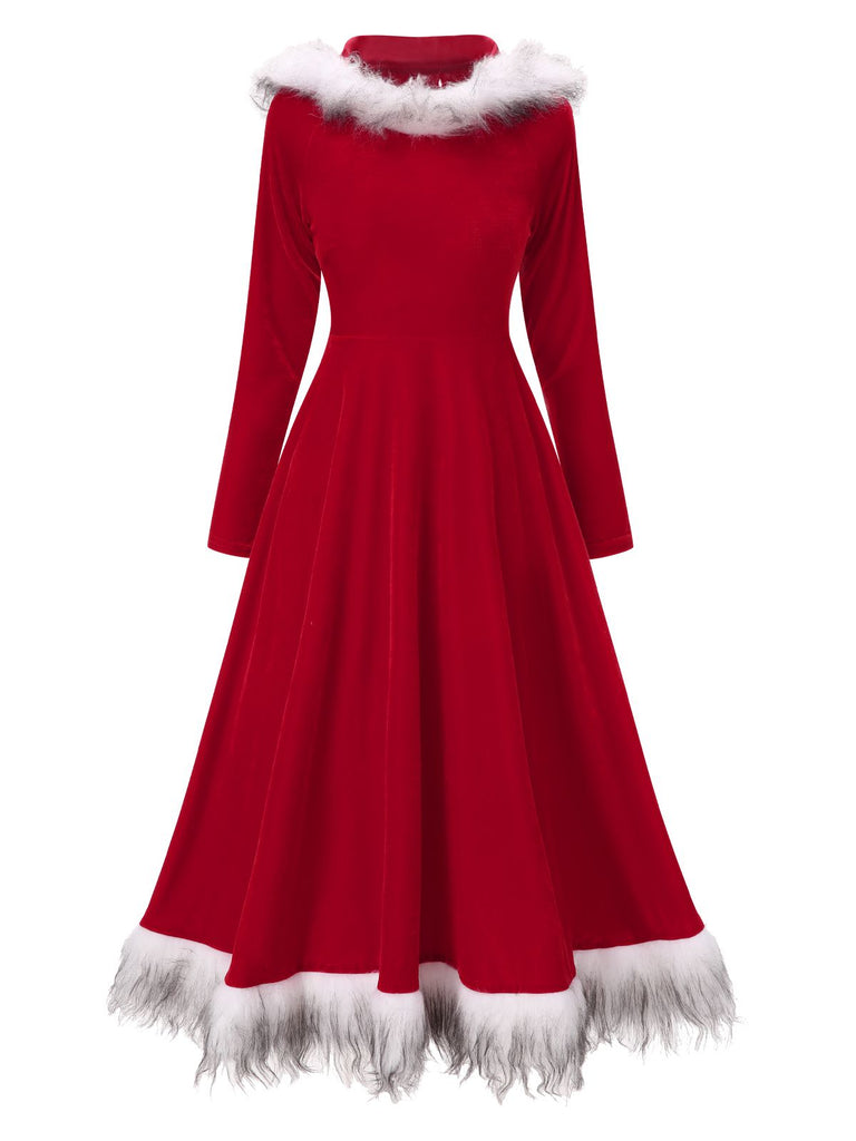 Red 1970s Christmas Fur Hooded Dress, vintage dress, retro fashion - perfect for women who love vintage and retro fashion