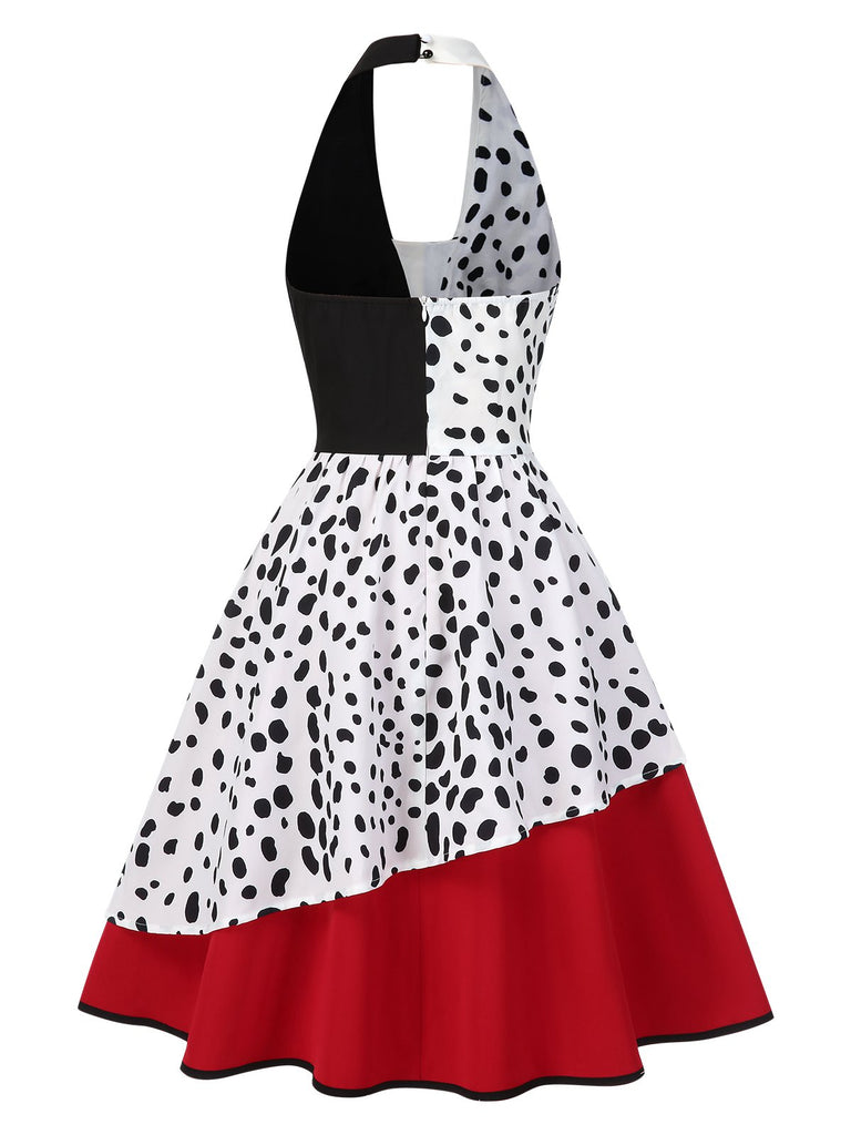 Red 1970s Irregular Contrast Halter Dalmatian Dress, vintage dress, retro fashion - perfect for women who love vintage and retro fashion