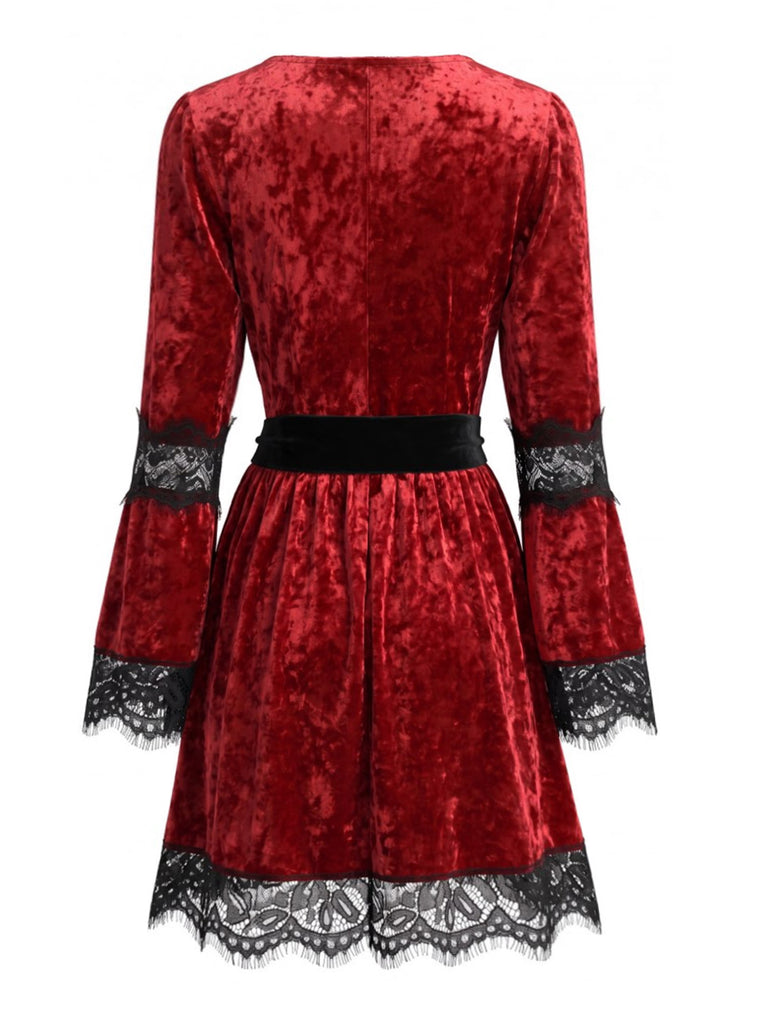 Red 1970s V Neck Vintage Dress 2