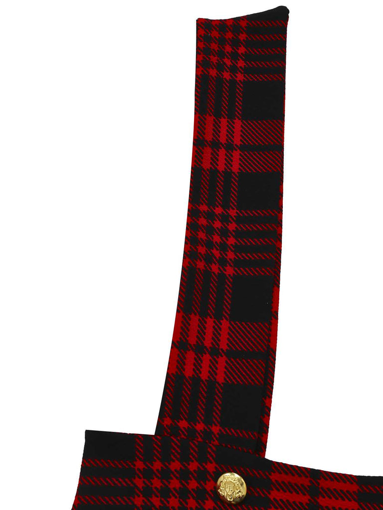 Red 1970s Plaids Button Suspender Skirt - vintage skirt, retro style, elegant red