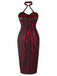 Red 1970s Skull Gothic Halter Pencil Dress, vintage dress, retro fashion - perfect for women who love vintage and retro fashion