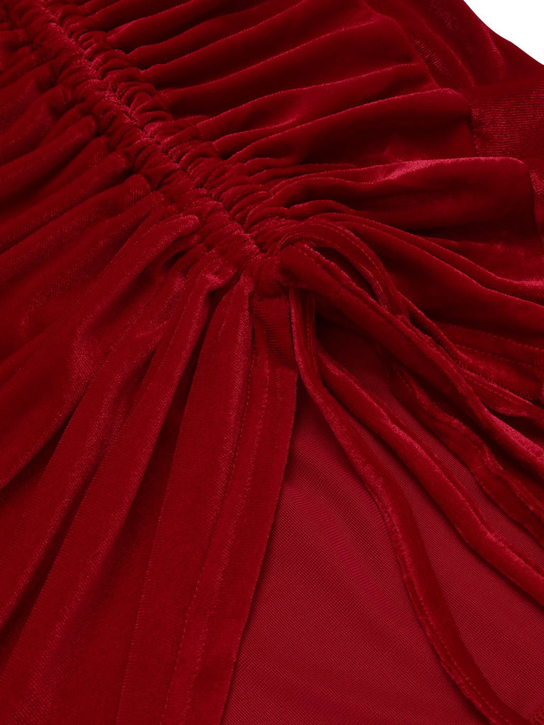 Red 1970s Solid Long Sleeves Velvet Dress, vintage dress, retro fashion - perfect for women who love vintage and retro fashion