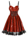 She slips into this Red 1970s Steampunk Glossy Lace-Up Suspender Dress and suddenly it's a 1970s daydream