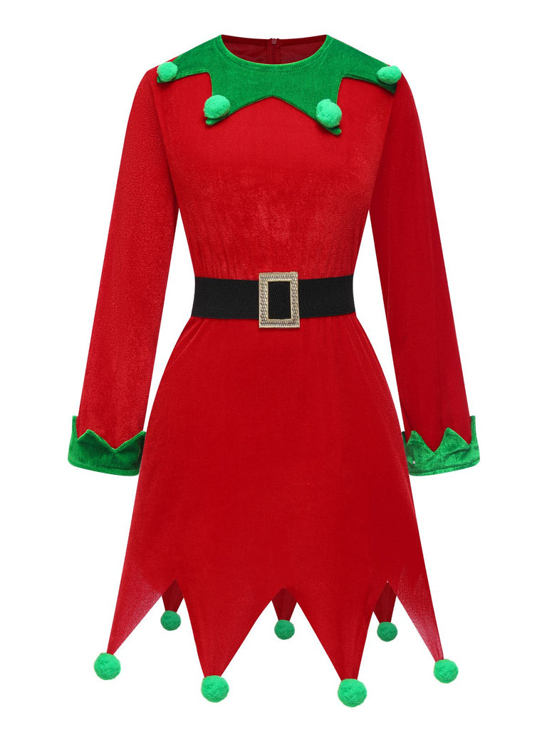 Red 1980s Christmas Elf Costume Dress Set - vintage dress, retro fashion, elegant red