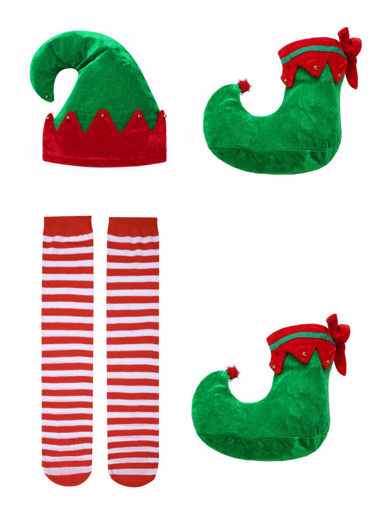 Red 1980s Christmas Elf Costume Dress Set - vintage dress, retro fashion, elegant red