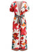 Red 1980s Floral Short Sleeve Wide-Leg Belted Jumpsuit, vintage romper, retro jumpsuit - perfect for women who love vintage and retro fashion