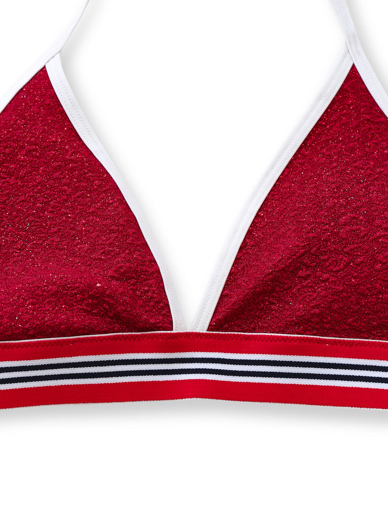 Red 1980s Glitter Halter High Waist Bikini Set, vintage swimsuit, pin-up swimwear - perfect for women who love vintage and retro fashion