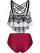 Red 1980s Gothic Skull Front Cross Ruffle Swimsuit: 1980s Riviera elegance, reimagined for her