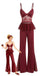 Red 1980s Lace Camisole and Flare Leg Pajama Set - vintage fashion, retro style, elegant red