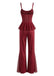 Red 1980s Lace Camisole and Flare Leg Pajama Set - vintage fashion, retro style, elegant red