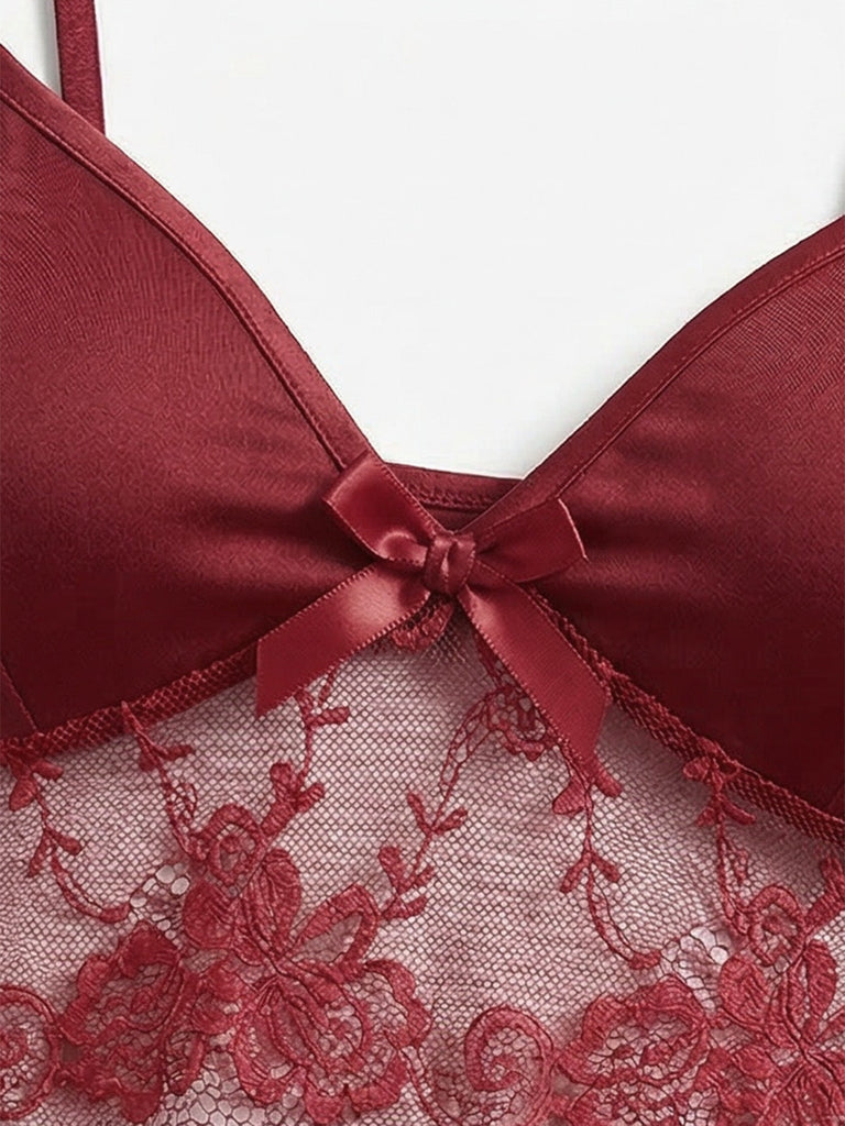 Red 1980s Lace Camisole and Flare Leg Pajama Set - vintage fashion, retro style, elegant red