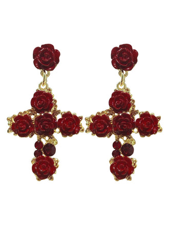 She adds this Red 3D Rose Crystal Cross Earrings and suddenly it's vintage perfection
