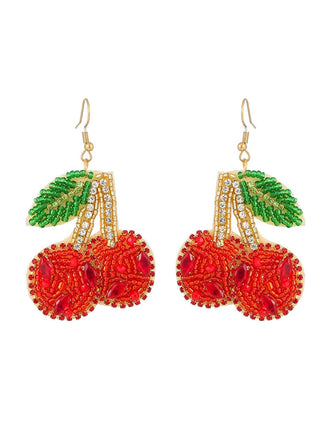 Red Beaded Cherry Drop Earrings - vintage jewelry, Art Deco for vintage lovers