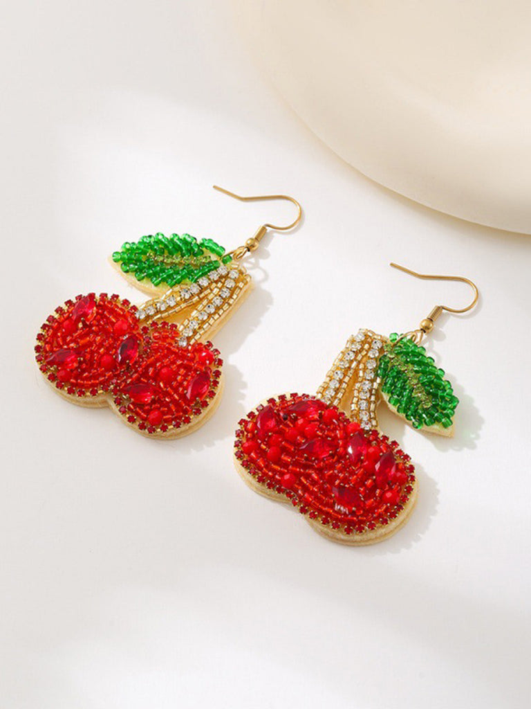 Red Beaded Cherry Drop Earrings - vintage jewelry, Art Deco for vintage lovers