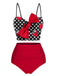 Red & Black 1950s Strawberry Dots Bowknot Swimsuit, vintage swimsuit, pin-up swimwear - perfect for women who love vintage and retro fashion