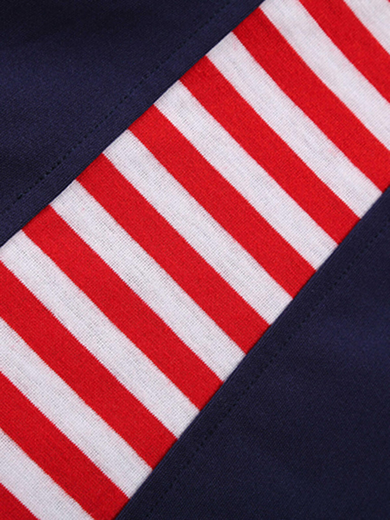 Red & Blue 1970s Stripe Patchwork Swing Dress — the kind of 1970s dress that makes strangers smile