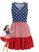 红蓝白拼色 1940s Print Vintage Sleeveless Dress