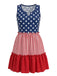 红蓝白拼色 1940s Print Vintage Sleeveless Dress 3