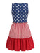 红蓝白拼色 1940s Print Vintage Sleeveless Dress 4