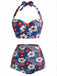 [Pre-Sale] Red & Blue & White 1950s Floral Halter Bikini Set, vintage swimsuit, pin-up swimwear - perfect for women who love vintage and retro fashion