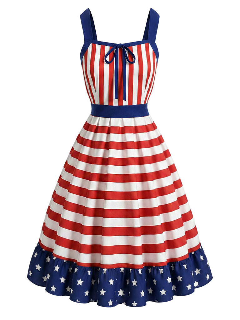 [Pre-Sale] Red Blue & White 1950s Striped Patchwork Dress, vintage dress, retro fashion, rockabilly, pin-up fashion - perfect for women who love vintage and retro fashion