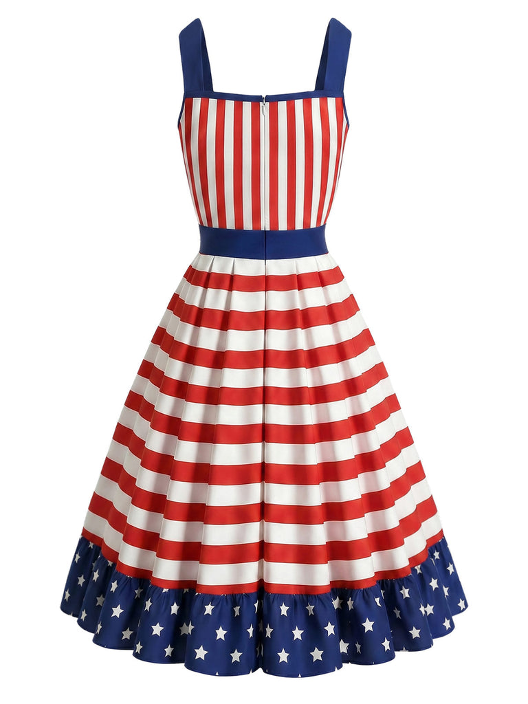 [Pre-Sale] Red Blue & White 1950s Striped Patchwork Dress, vintage dress, retro fashion, rockabilly, pin-up fashion - perfect for women who love vintage and retro fashion