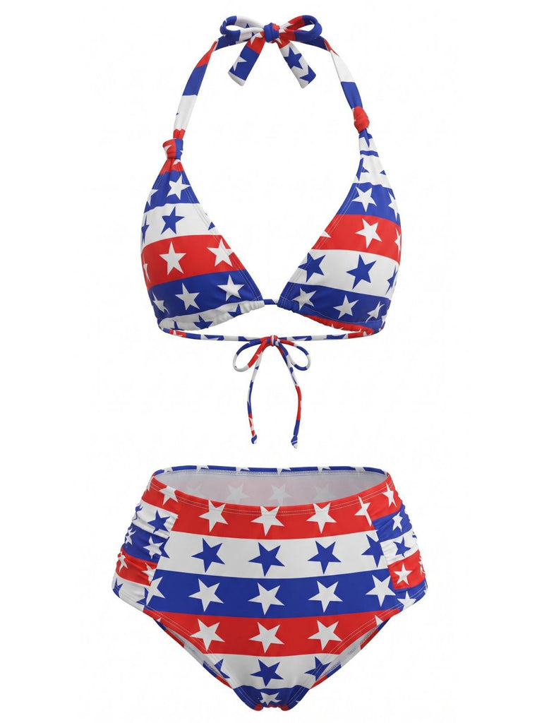 Red & Blue & White 1960s Star & Striped Bikini Set, vintage swimsuit, pin-up swimwear - perfect for women who love vintage and retro fashion