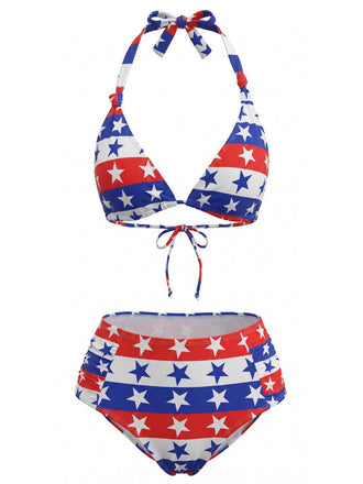 Red & Blue & White 1960s Star & Striped Bikini Set, vintage swimsuit, pin-up swimwear - perfect for women who love vintage and retro fashion