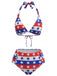 Red & Blue & White 1960s Star & Striped Bikini Set, vintage swimsuit, pin-up swimwear - perfect for women who love vintage and retro fashion