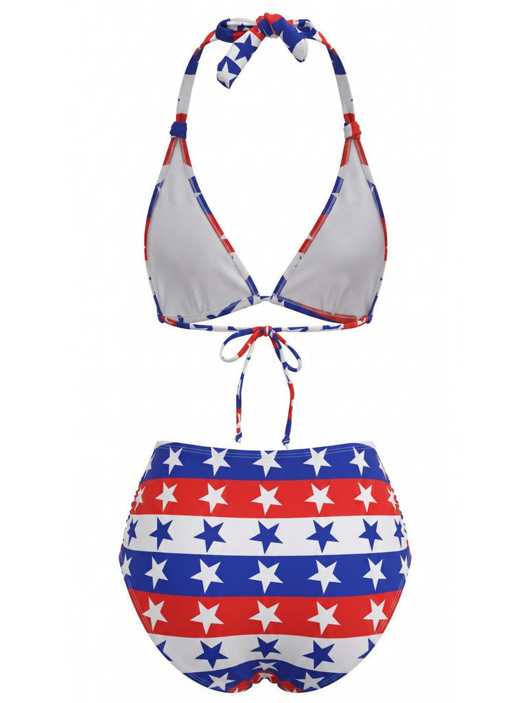 Red & Blue & White 1960s Star & Striped Bikini Set, vintage swimsuit, pin-up swimwear - perfect for women who love vintage and retro fashion