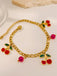 Red Cherry Gold Chain Bracelet - vintage fashion, retro style, elegant red