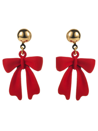 Red Christmas Bow Drop Earrings - vintage fashion, retro style, elegant red