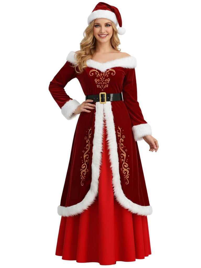 Red Christmas Velvet Faux Fur Trim Dress - vintage dress, retro fashion, elegant red