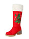 Red Embroidered Christmas Tree Fuzzy Snow Boots - vintage fashion, retro style, elegant red