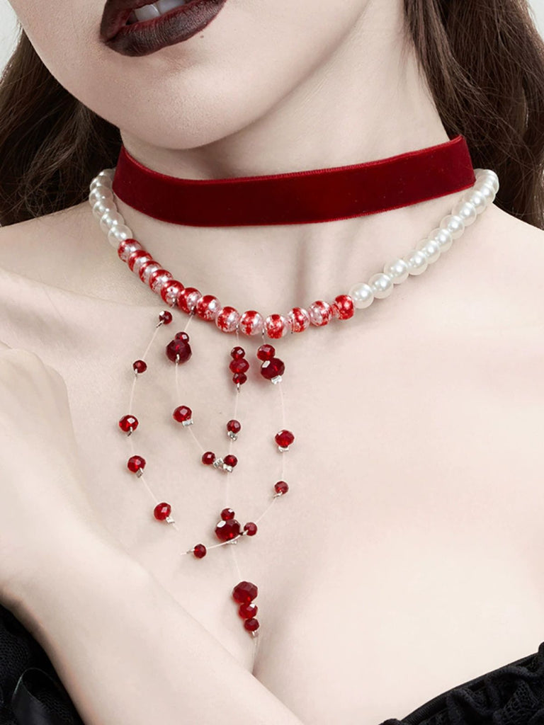 Red Gothic Vampire Velvet Choker Necklace - vintage fashion, retro style, elegant red