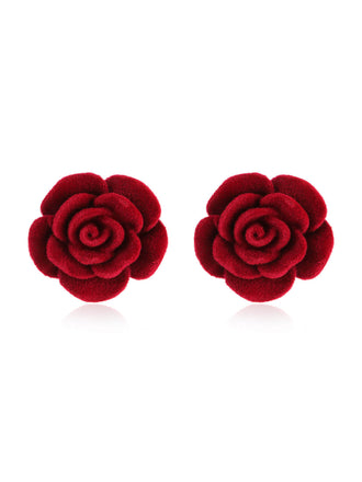 Red Rose Flannelette Stud Earrings, vintage fashion, retro style - perfect for women who love vintage and retro fashion