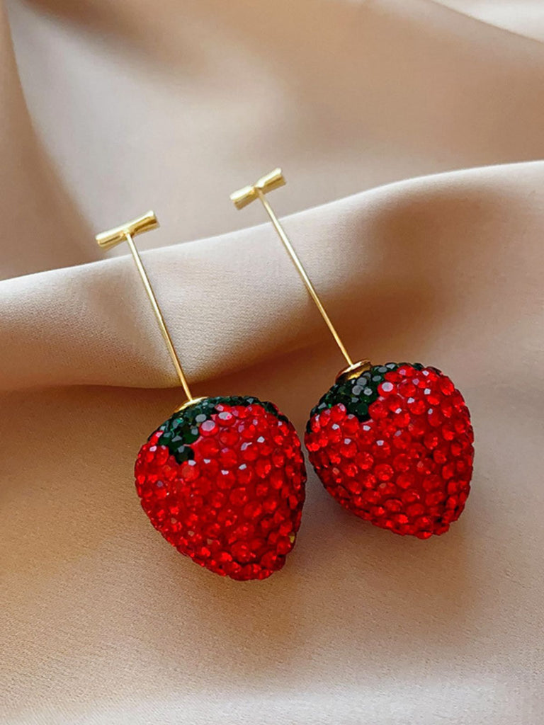 Red Sparkling Rhinestone Strawberry Drop Earrings - vintage jewelry, Art Deco for vintage lovers