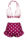 Red & White 1940s Striped Halter Polka Dot Ruffled Swimsuit, vintage swimsuit, pin-up swimwear - perfect for women who love vintage and retro fashion