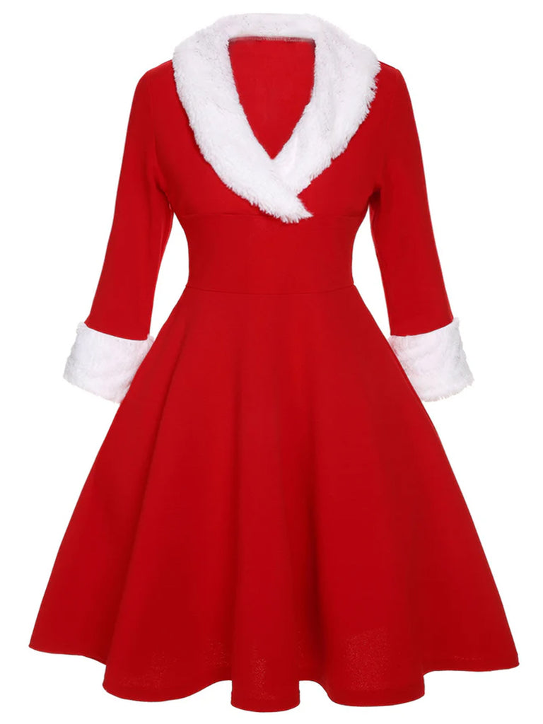 She slips into this Red & White 1950s Christmas Lapel Dress and suddenly it's a 1950s daydream